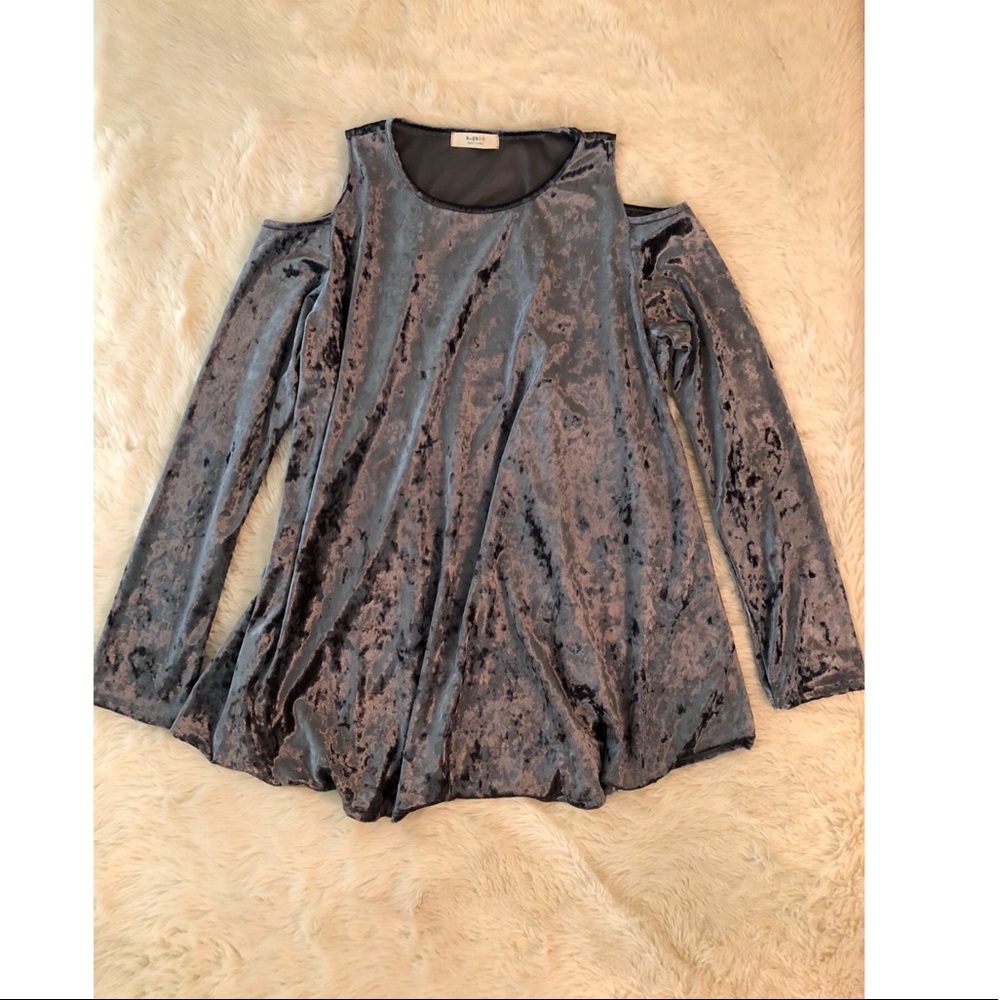 Gray velvet cold shoulder top